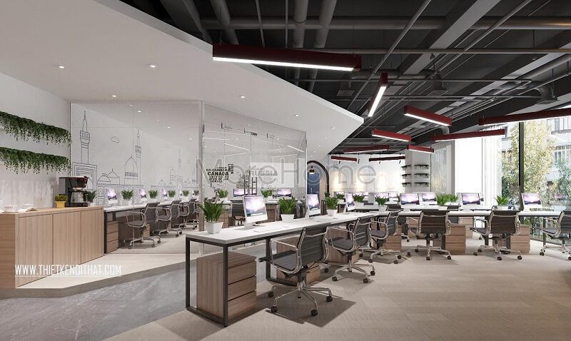 Mẫu thiết kế văn phòng làm việc chuyên nghiệp được trang bị đồ nội thất cao cấp và hiện đại.